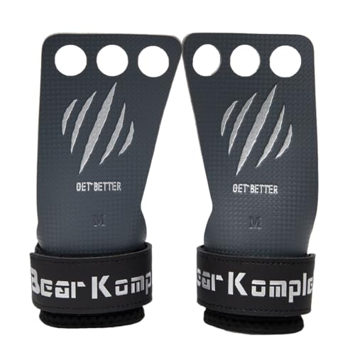 Bear KompleX - Cross Training Grips, Pull Up Hand Protection for Men and Women, Gymnastics and Weightlifting Carbon Fiber Wrist Wraps, Premium Workout Equipment for Gymnastic Bars & Training - 3 Hole - Image 1