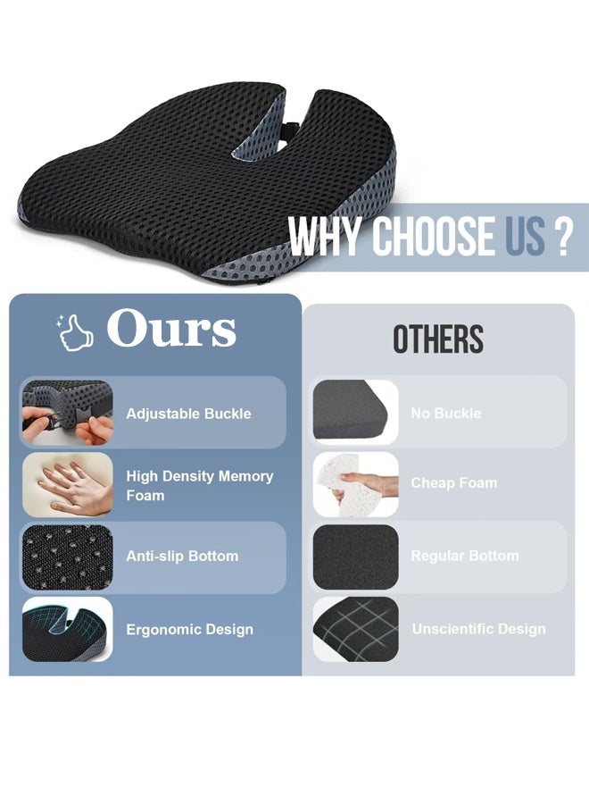 وسادة مقعد سائق السيارة - وسادة مقعد معزز ميموري فوم للكبار - وسادة كرسي مكتب مانعة للانزلاق للسيارة/المكتب/الشاحنة - Image 5