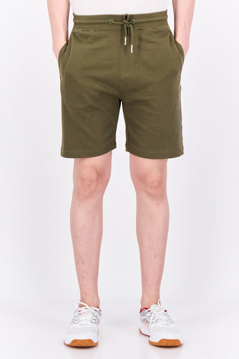 Gazzarrini Men Drawstring Brand Logo Basic Shorts, Dark Olive - Image 1