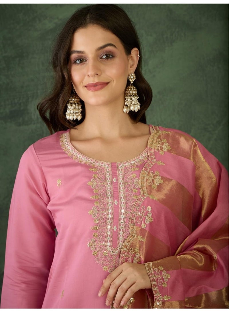 Naixa Women's Cotton Blend Embroidered Straight Kurta Pant Dupatta Set – Ethnic Wear, 3-Piece Set for Wedding and Festival (NX2-768-Pink-3XL) - Image 5
