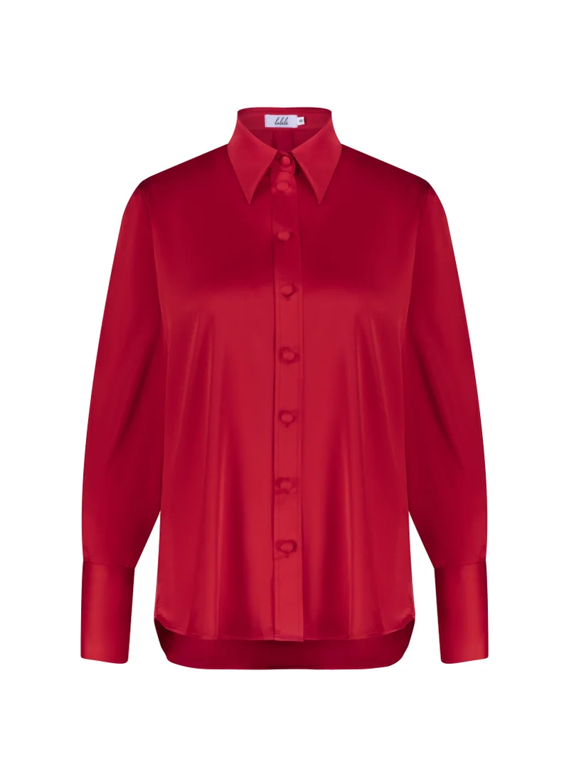 Lalele Cherry Red Satin Shirt
