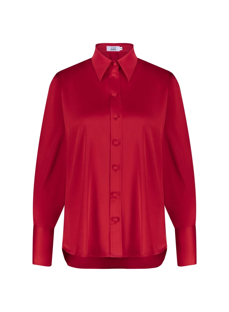 Lalele Cherry Red Satin Shirt