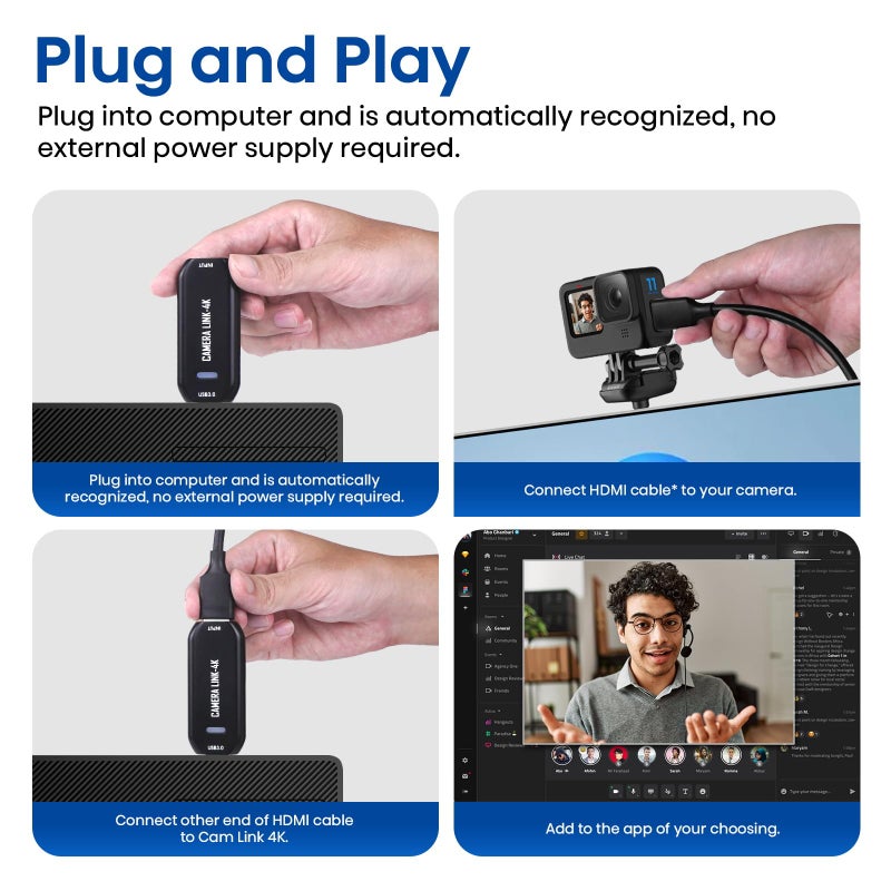 DigitPro Cam Link 4K â€“ External Capture Card for DSLR Camcorder ActionCam as Webcam, HDMI to USB 3.0, Meet/Stream/Record in 2K50/1080p60, Easy Connect for OBS/Zoom, Windows/Mac - Image 3