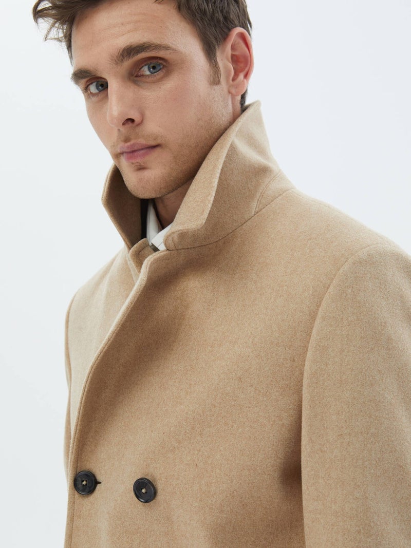 Camel Hair Knitted Double Breasted Coat