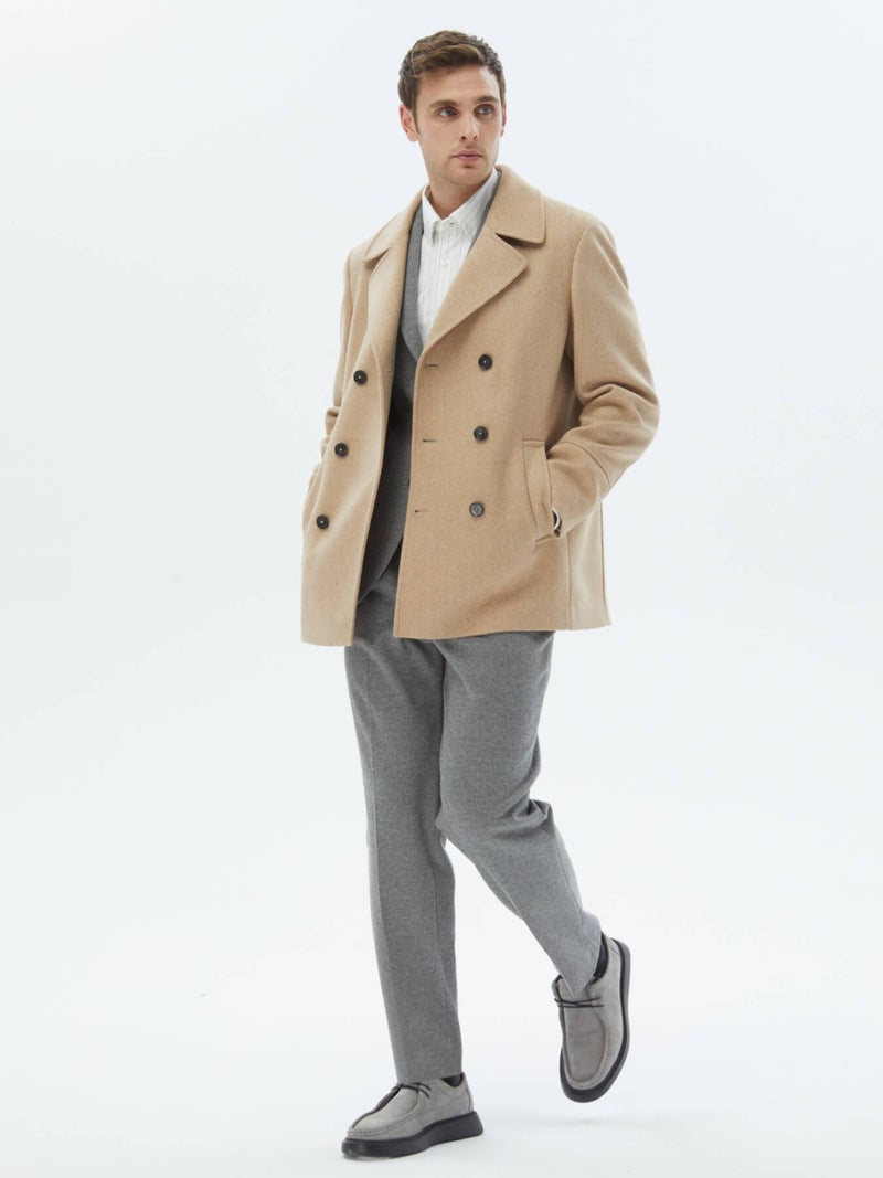 Camel Hair Knitted Double Breasted Coat