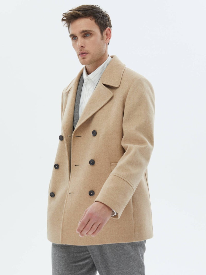 Camel Hair Knitted Double Breasted Coat