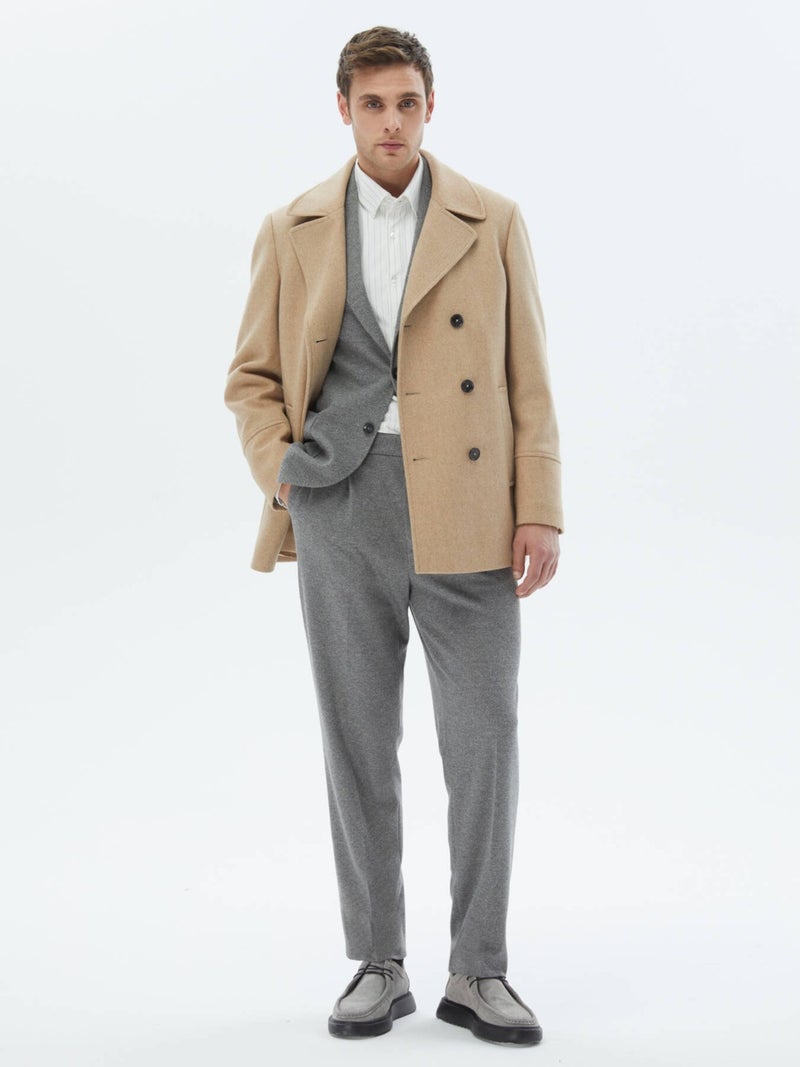Camel Hair Knitted Double Breasted Coat
