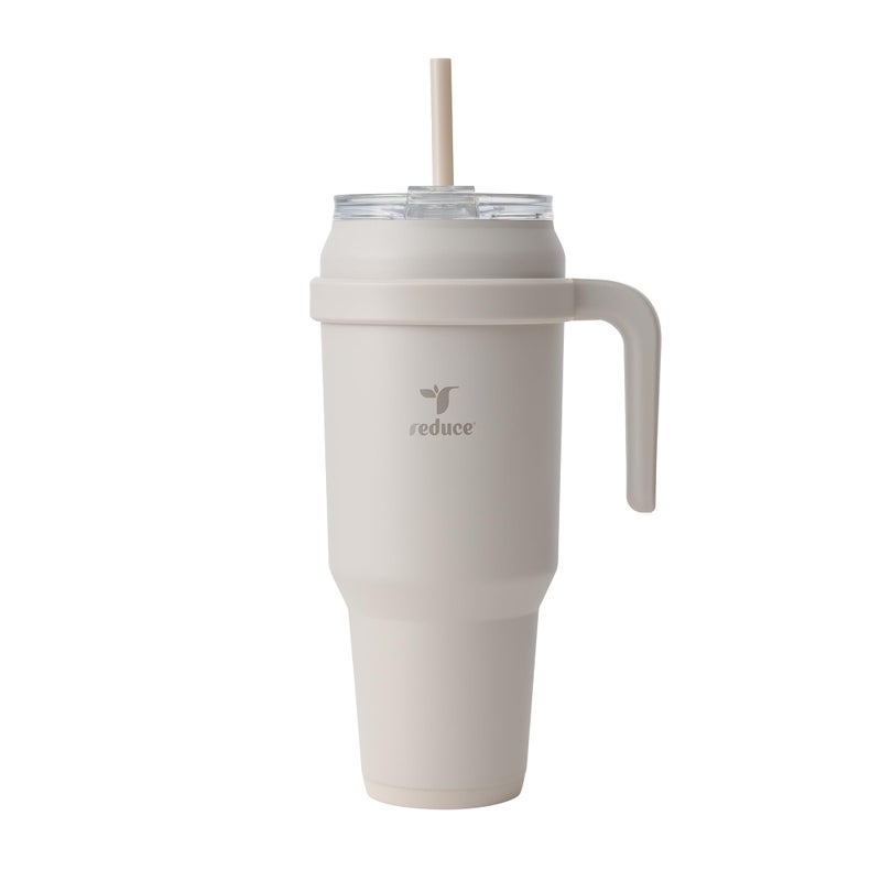 REDUCE Reusable 50 oz Cold1 Water Tumbler Ergonomic Handle DoubleWall Insulation Sturdy DesktopTabletop Mug with Lid and Straw BPAFree Stainless Steel for Gym Home Office Casa Blanca