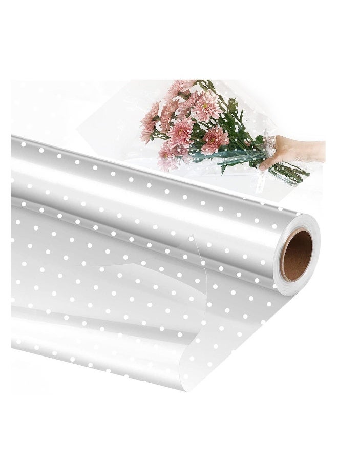 White Dot Cellophane Wrap, 30meter x 40cm Clear Cellophane Roll Florist Wrapping Cellophane for Hampers, Gifts, Flowers, Baskets, Treats & Crafts - Image 4