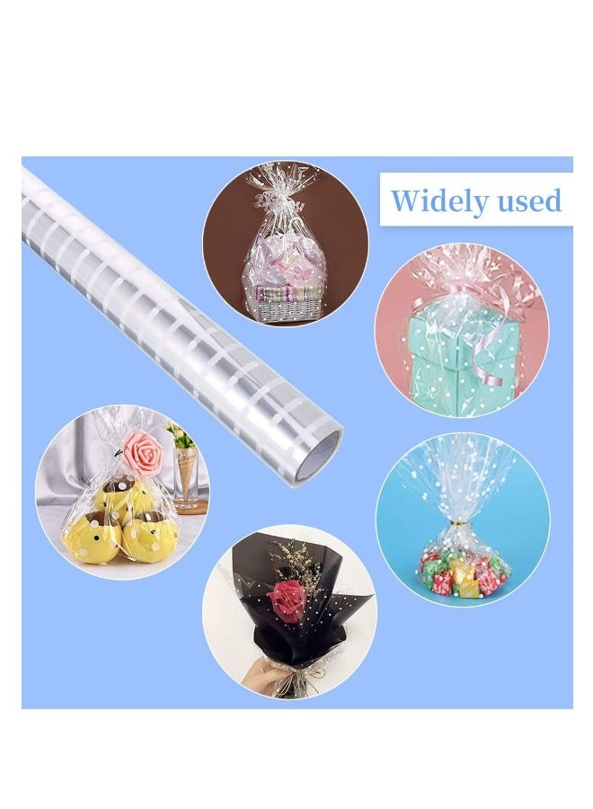 White Dot Cellophane Wrap, 30meter x 40cm Clear Cellophane Roll Florist Wrapping Cellophane for Hampers, Gifts, Flowers, Baskets, Treats & Crafts - Image 3
