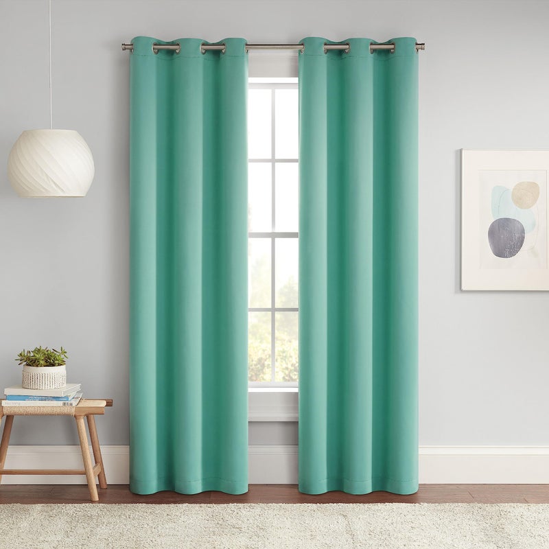Eclipse Darrell Modern Blackout Thermal Grommet Window Curtains for Bedroom or Living Room Single Panel 37 in x 84 in Mint