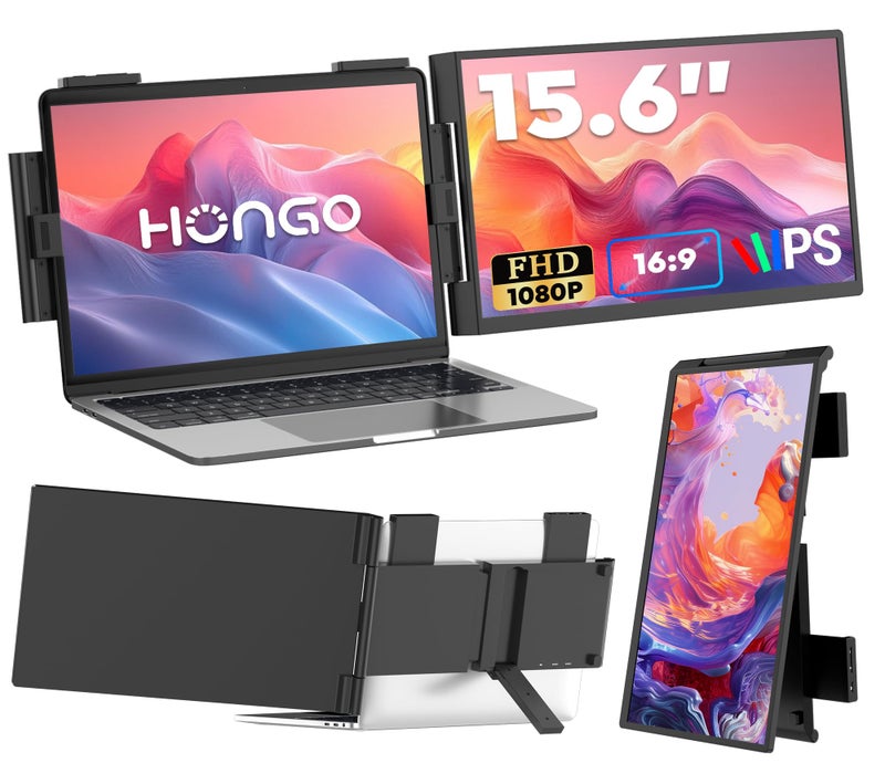 HONGO Laptop Screen Extender, 15.6" FHD 1080P Dual Monitor, Laptop Monitor Extender for 14"-16" Laptops, Second Screen with USB-C/HDMI Port, Plug n Play for Windows/Mac/Android/Switch/PS5 - Image 1
