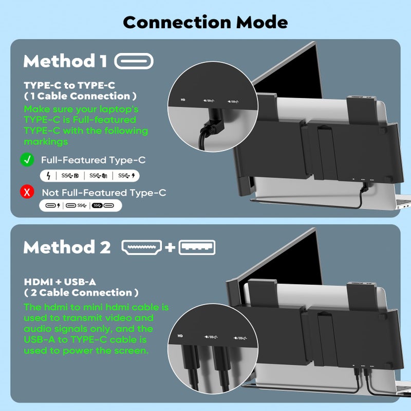 HONGO Laptop Screen Extender, 15.6" FHD 1080P Dual Monitor, Laptop Monitor Extender for 14"-16" Laptops, Second Screen with USB-C/HDMI Port, Plug n Play for Windows/Mac/Android/Switch/PS5 - Image 4