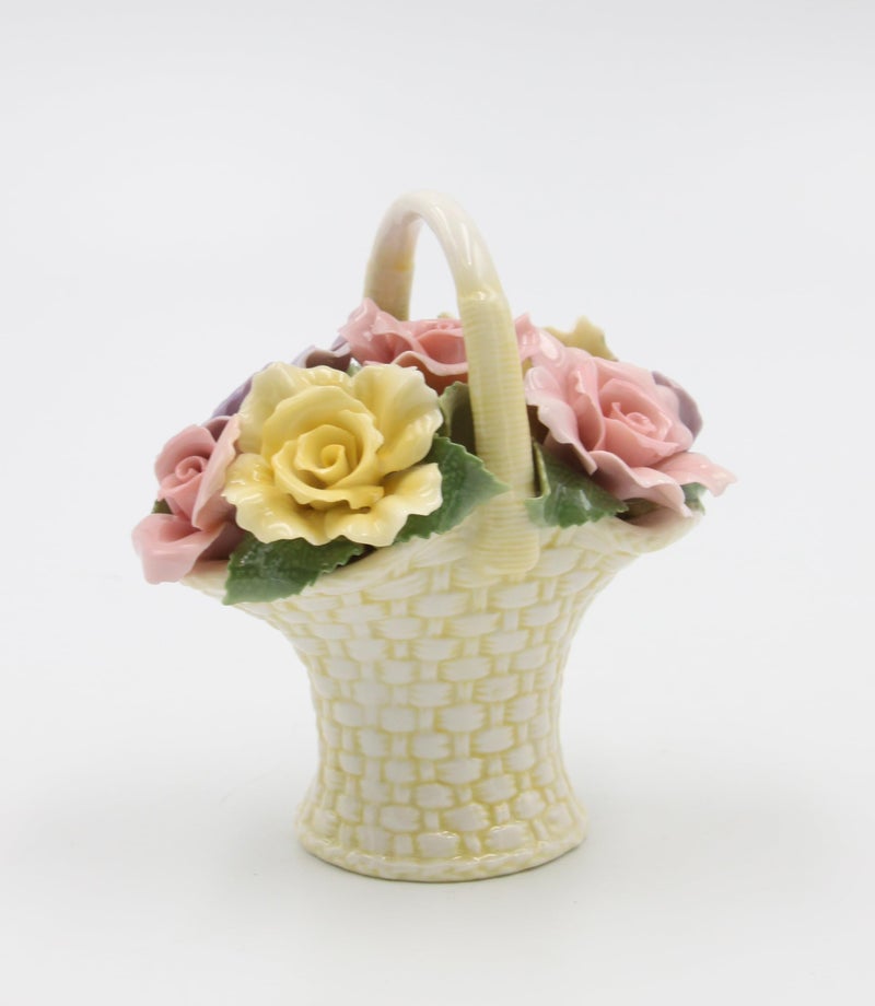 Cosmos 10228 Fine Porcelain Rose Flower Basket Figurine 438Inch Pink