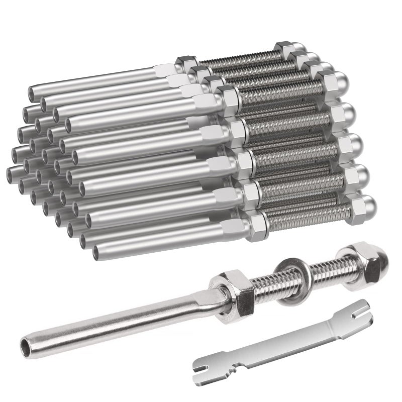 BLIKA 30 Pack Cable Railing Swage Threaded Stud Tension End Fitting Terminal for 1/8" Deck Cable Railing, T316 Stainless Steel, Cable Railing Tensioner 1/8" for 2"x2" Wood/Metal Post - Image 1
