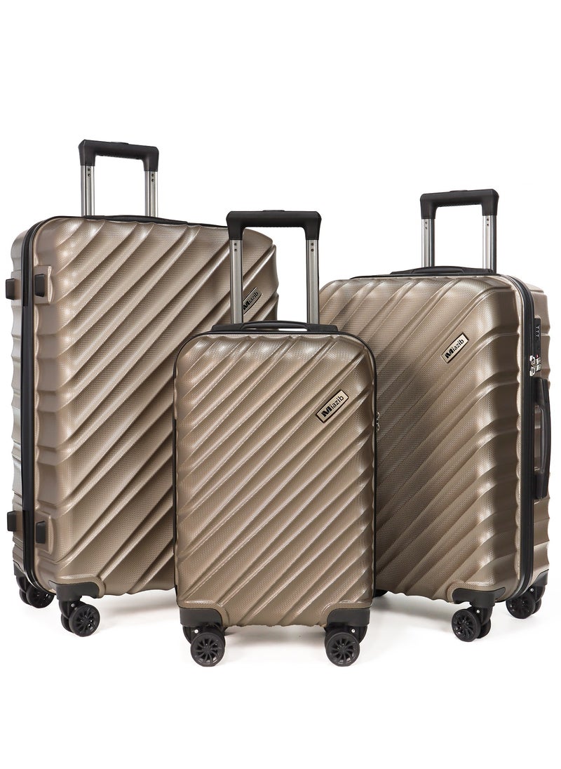 MIAZIB MIAZIB Hardshell Luggage Sets 3 Piece ABS+PC Travel Suitcase Hard Sided Luggage with Spinner Wheels Checked Luggage Durable Lightweight Hard Case Luggage Champagne  - Image 1