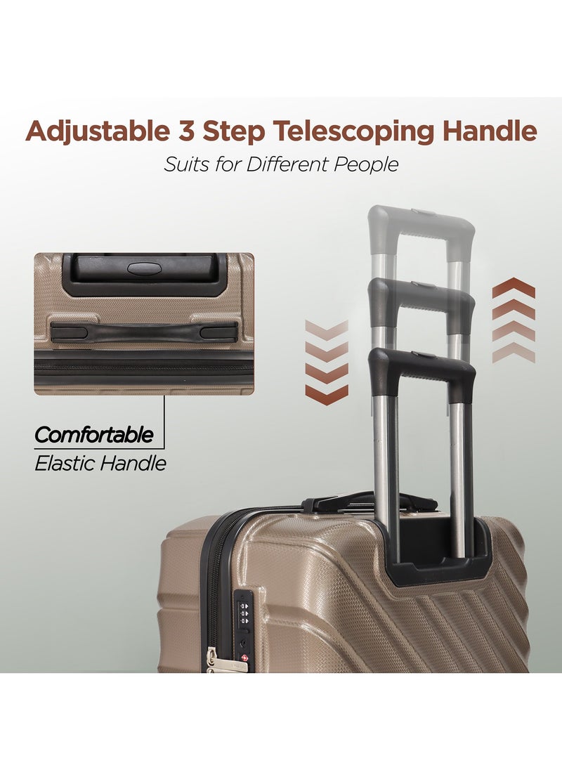 MIAZIB MIAZIB Hardshell Luggage Sets 3 Piece ABS+PC Travel Suitcase Hard Sided Luggage with Spinner Wheels Checked Luggage Durable Lightweight Hard Case Luggage Champagne  - Image 4