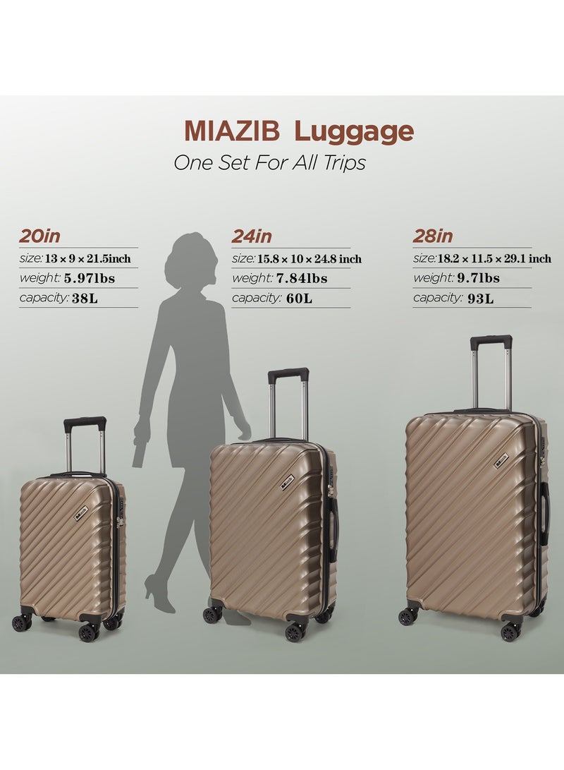 MIAZIB MIAZIB Hardshell Luggage Sets 3 Piece ABS+PC Travel Suitcase Hard Sided Luggage with Spinner Wheels Checked Luggage Durable Lightweight Hard Case Luggage Champagne  - Image 5