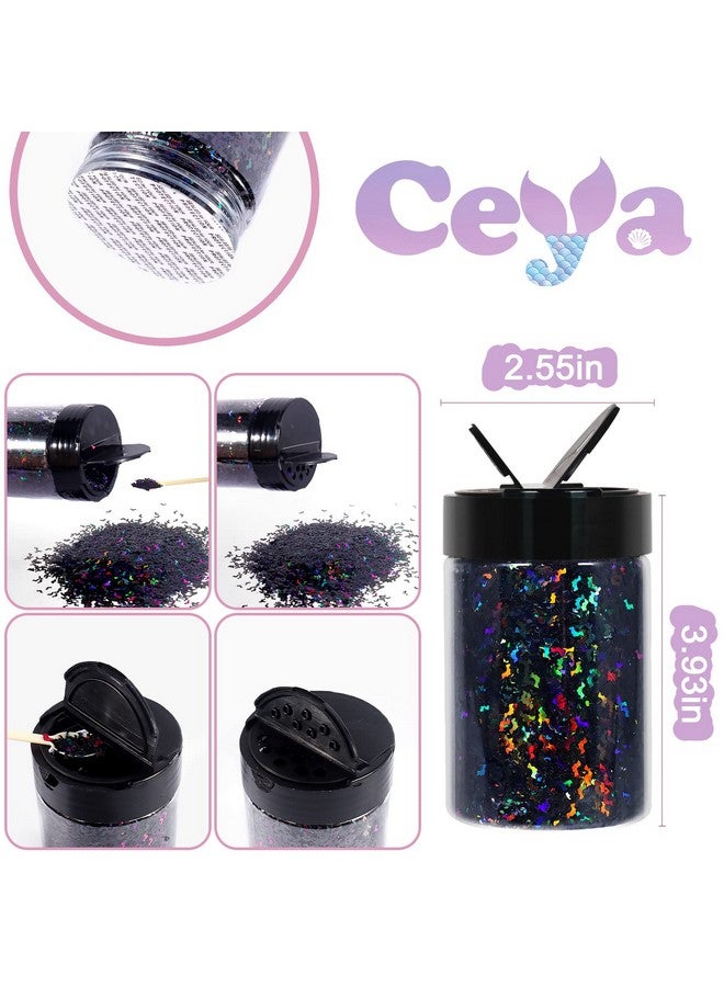 ceya Holographic Bat 5Mm Confetti Glitter, 4.4Oz/ 125G Laser Black Chunky Glitter Resin Sparkle Flakes Iridescent Halloween Nail Sequin For Crafts Tumblers, Diy Nail, Party Wedding Festival Decoration - Image 3