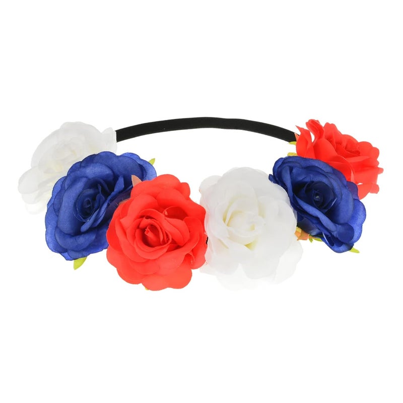 Love Sweety BOHO Floral Crown Rose Flower Headband Hair Wreath Red Blue White Elastic Ribbon
