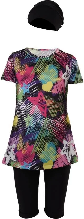 تيسماي 2772 Black Short Sleeve Kids Hijab Swimsuit