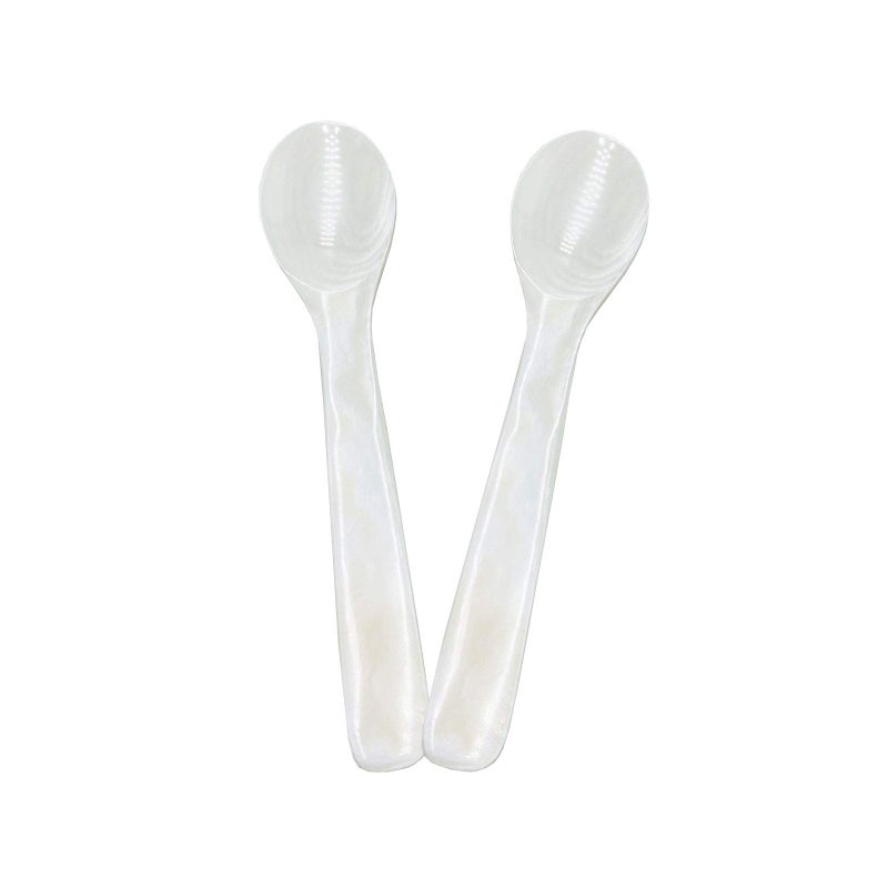 Wenplus 2 Pack 473inch Caviar Spoons Handcraft Mother of Pearl MOP Caviar Spoon W Round Handle with One Plastic Storage Box White Style D