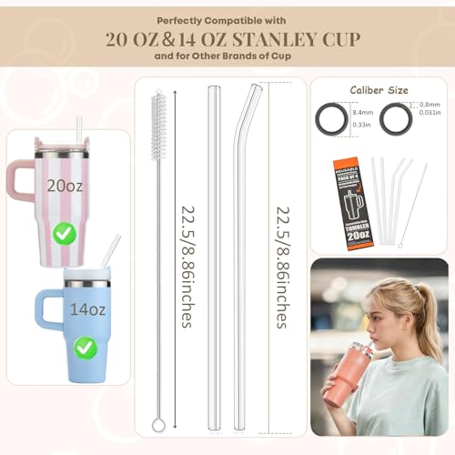 Haundry 4 Pack Replacement Clear Straws for Stanley 20 oz 14oz Tumbler, 8.85 inch Reusable Plastic Straws for Yeti 30oz 25 oz 26 oz 20 oz Tumbler, Mason Jar 16oz Venti Cup with Brush, Made of Tritan - Image 2