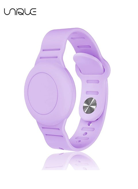 Kids Waterproof Airtag Bracelet Compatible with Apple AirTag, Hidden Silicon Protective Case for Air Tag Holder, Adjustable Anti-Lost Watch Band for Toddler Child (Purple)
