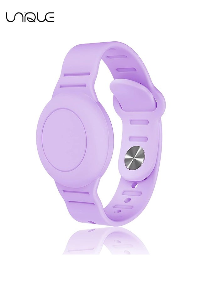 Kids Waterproof Airtag Bracelet Compatible with Apple AirTag, Hidden Silicon Protective Case for Air Tag Holder, Adjustable Anti-Lost Watch Band for Toddler Child (Purple)