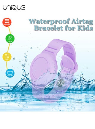 Kids Waterproof Airtag Bracelet Compatible with Apple AirTag, Hidden Silicon Protective Case for Air Tag Holder, Adjustable Anti-Lost Watch Band for Toddler Child (Purple) - view 5