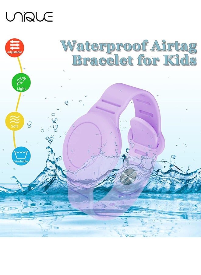 Kids Waterproof Airtag Bracelet Compatible with Apple AirTag, Hidden Silicon Protective Case for Air Tag Holder, Adjustable Anti-Lost Watch Band for Toddler Child (Purple)