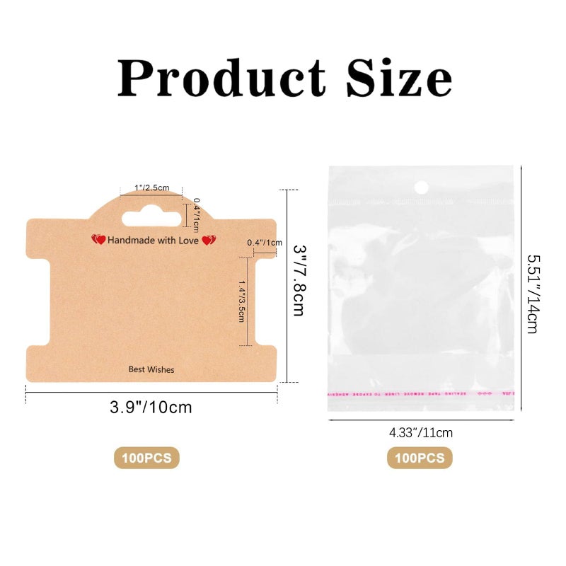 ALLWSLucky 100Set Jewelry Display Cards, Bracelet Display Cards with Clear Bags for Small Business of Hair Ties, Bracelet, Necklace, Hair Scrunchies (Brown) - Image 2