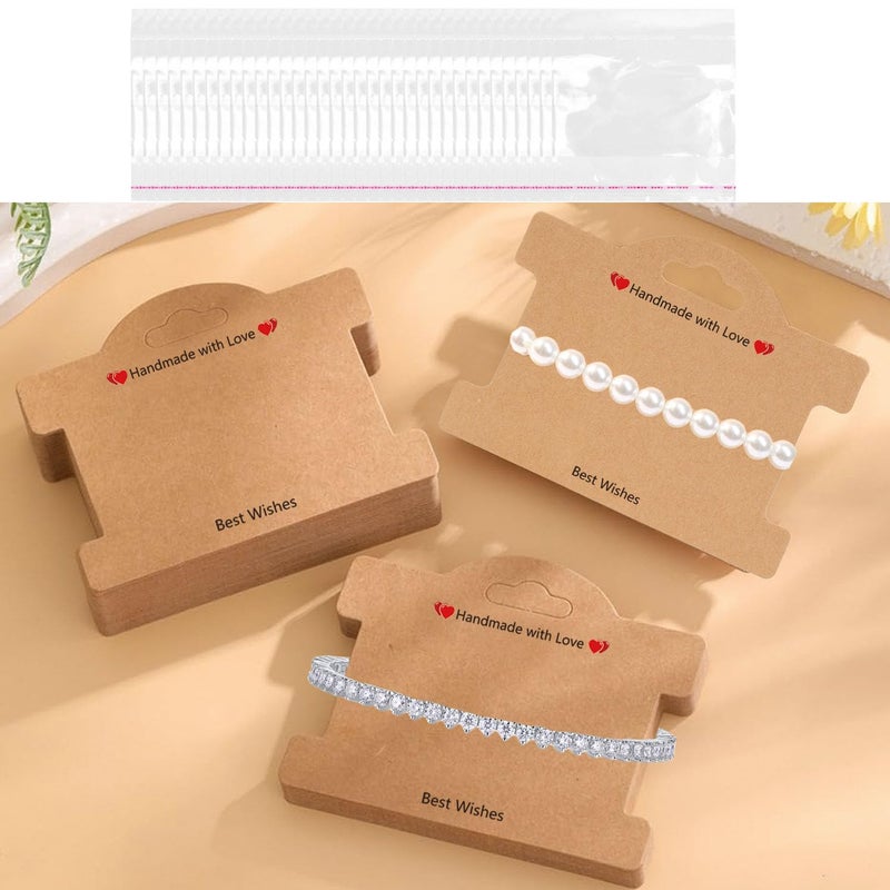 ALLWSLucky 100Set Jewelry Display Cards, Bracelet Display Cards with Clear Bags for Small Business of Hair Ties, Bracelet, Necklace, Hair Scrunchies (Brown) - Image 3