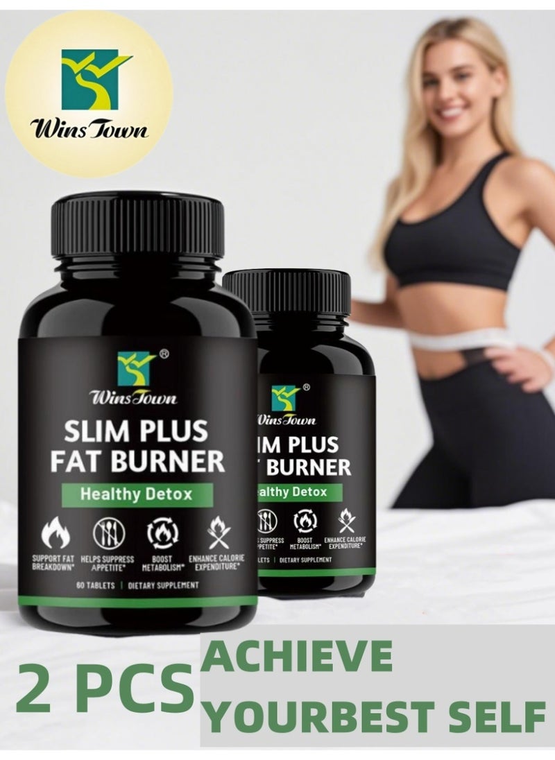 وينز تاون 2 قطعة جهاز حرق الدهون Slim Plus Slim Plus - أقراص تنحيف طبيعية لفقدان الوزن والتخلص من السموم، معزز للأيض ومثبط للشهية - 60 قرص  - Image 1