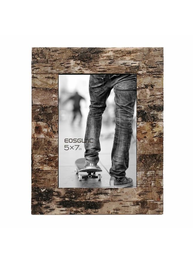 Eosglac Rustic 5 x 7 Wooden Picture Frame, Handmade with Real Birch Bark, Easel Back, Natural - Image 1