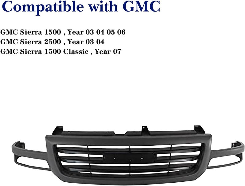 JustDrivably Front Grille Grill Dark Gray Grill Compatible With 2003-2007 GMC SIERRA 1500 2500 GM1200476 19130790 - Image 2