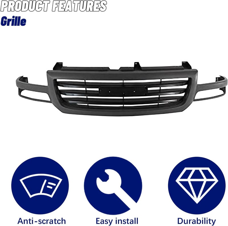 JustDrivably Front Grille Grill Dark Gray Grill Compatible With 2003-2007 GMC SIERRA 1500 2500 GM1200476 19130790 - Image 3
