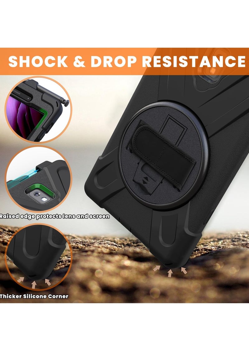 Excefore Galaxy Tab Active 3 8.0 Case T570/T575/T577, Heavy Duty Shockproof Impact Resistant Drop Resistant Rugged Protective Case with Rotating Stand, Handle Hand Strap Shoulder Strap, Black - Image 5