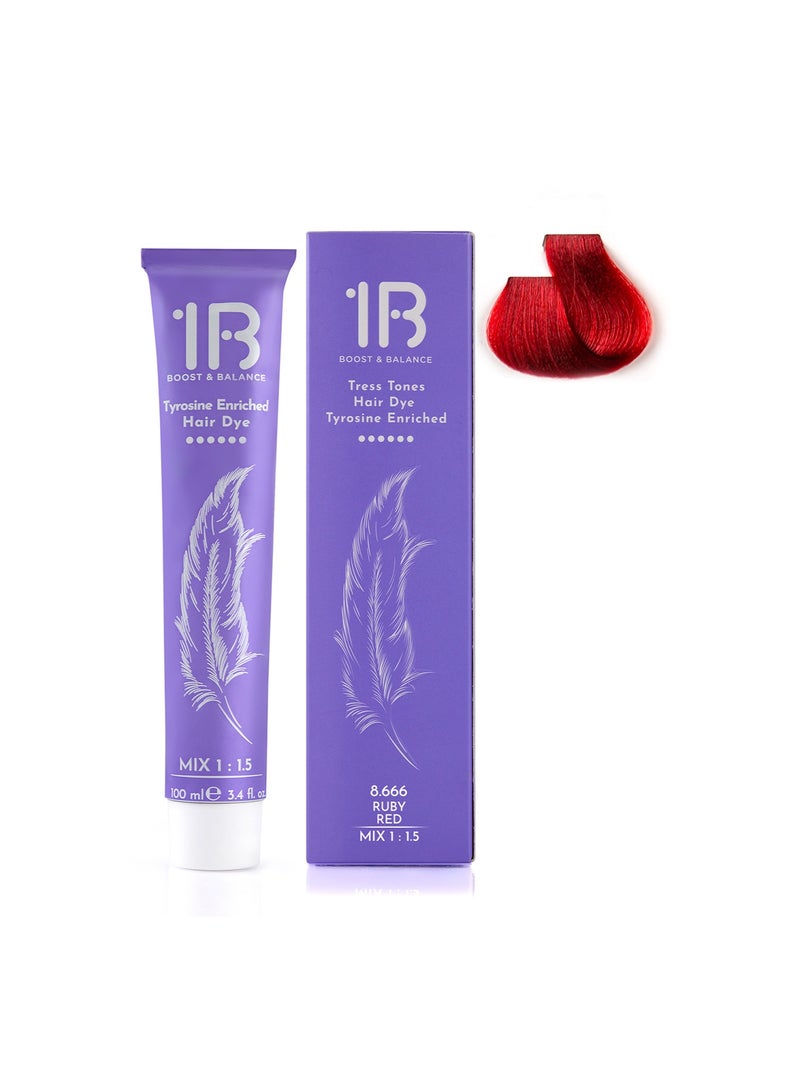1B Hair Color Cream #8.666 Ruby Red – Permanent High-Intensity Red Hair Dye with Tress Tones Tyrosine Complex | 100ml | Bright Ruby Pigment | Long-Lasting Vibrant Color for Light Blonde to Medium Blonde Hair - Image 2