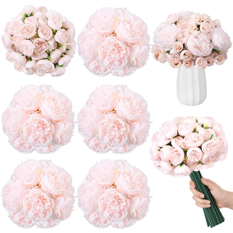 XunYee 85 Pcs Artificial Peonies Faux Silk Flowers Bulk for Vase Vintage Faux Peony Bouquet Florals Stems Arrangements for Valentines Wedding Table Centerpiece Farmhouse Birthday Vase Filler(Pink) - Image 1