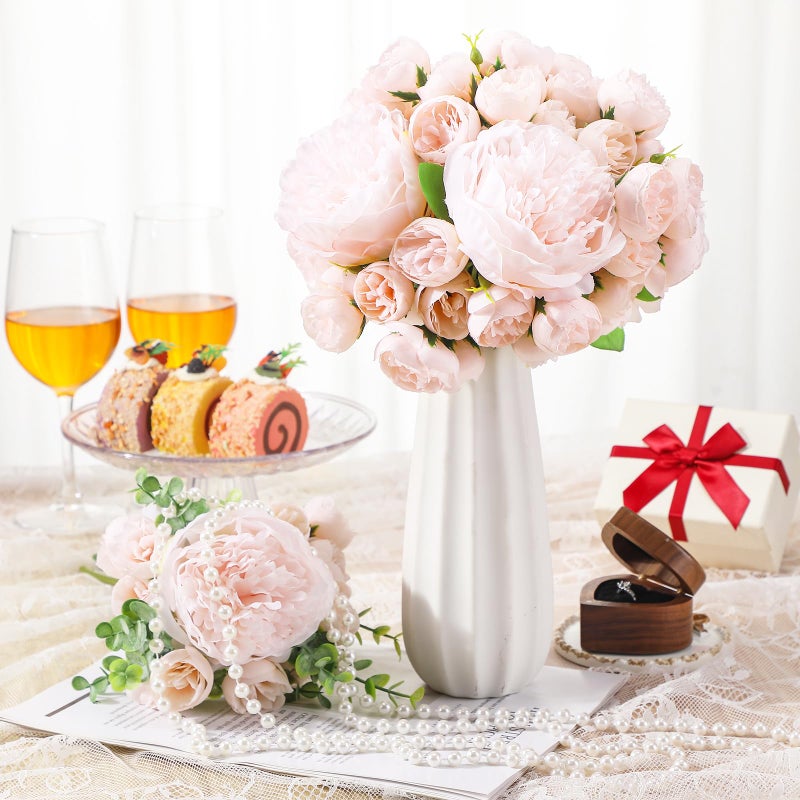 XunYee 85 Pcs Artificial Peonies Faux Silk Flowers Bulk for Vase Vintage Faux Peony Bouquet Florals Stems Arrangements for Valentines Wedding Table Centerpiece Farmhouse Birthday Vase Filler(Pink) - Image 3