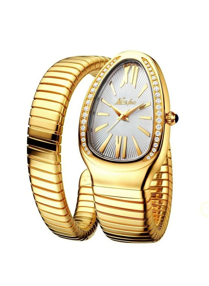 MISS FOX الفاخرة الذهب الأفعى الساعات النساء أزياء الماركات MISSFOX الماس الكوارتز ساعة اليد للماء AAA ساعة سيدة الساخن هدية  - Image 1