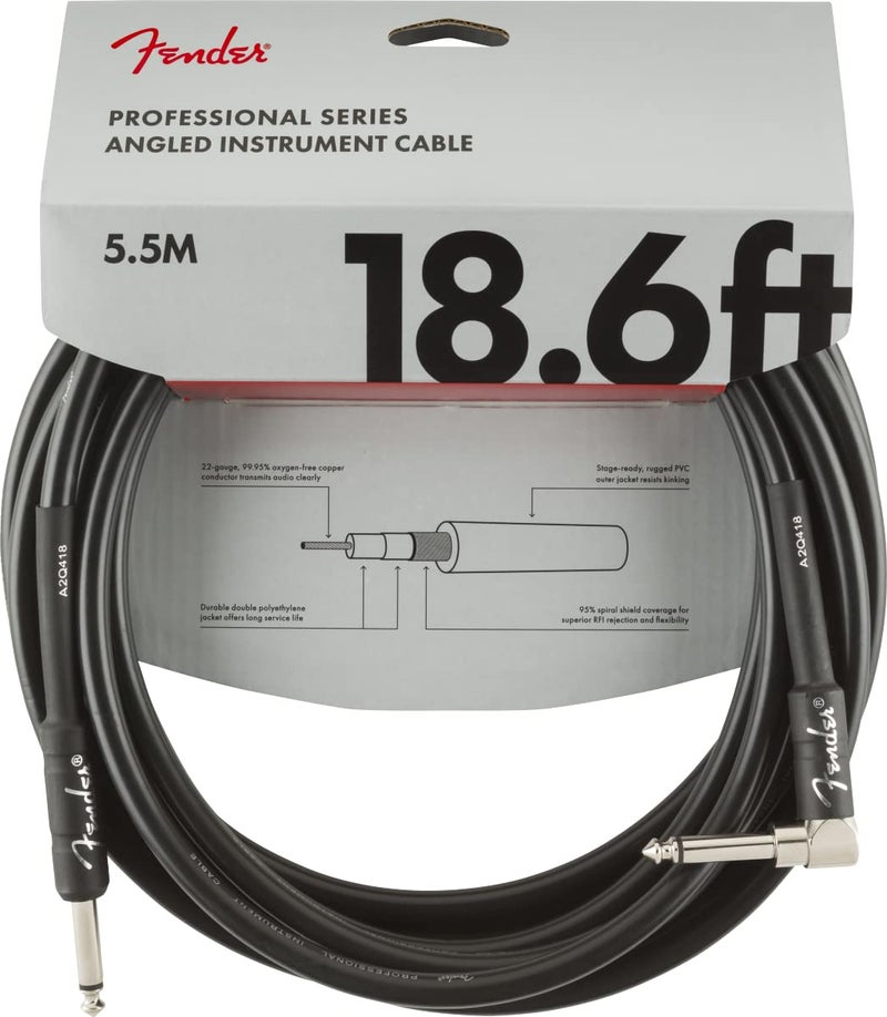 Fender Professional Series Instrument Cable, Straight/Angle, Black, 18.6ft - Image 1
