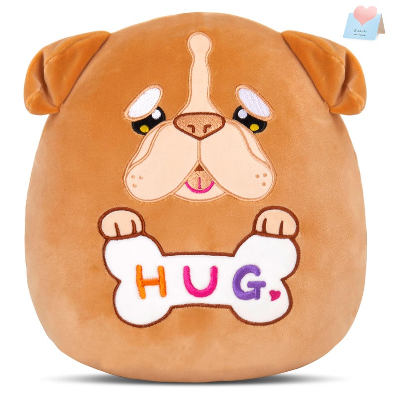 Glow Guards 12 Inch English Bulldog Plush Pillow Cute Bulldog Stuffed Animal Soft Bulldog Plush Toy Stuffed Animals Bulldog Birthday Gift for Boys Girls Kids Brown Bulldog - Image 1