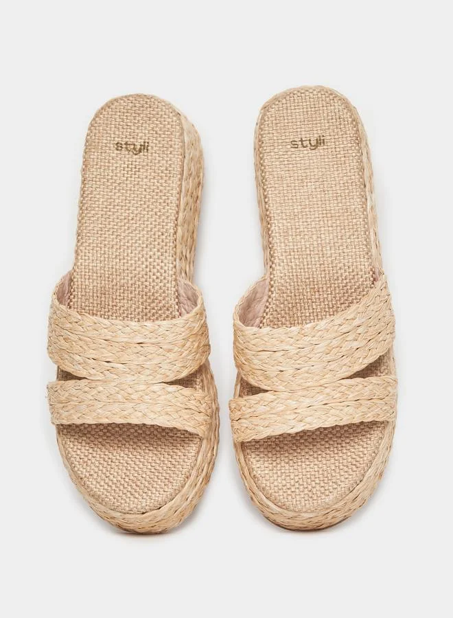 Styli Woven Espradille Wedge Flatform Heeled Sandals