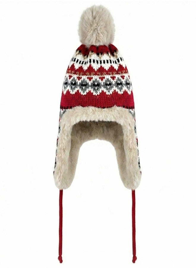 Kejea Winter Women Knit Beanie Hat Ear Flaps Trapper Hat Men Toque Warm, Red, 6 3/4-7 1/2 - Image 2