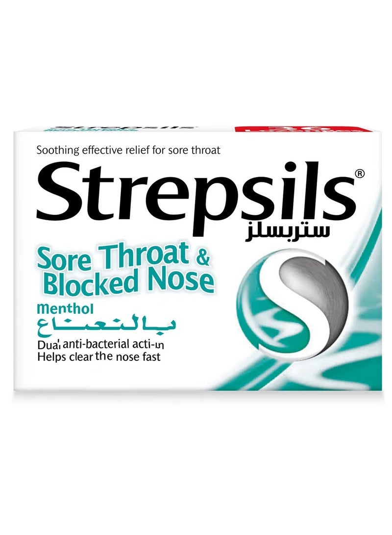 Strepsils Menthol Sore Throat & Blocked Nose, Dual  Action, Fast Effective Relief from Sore Throats, 24 Lozenges - Image 1