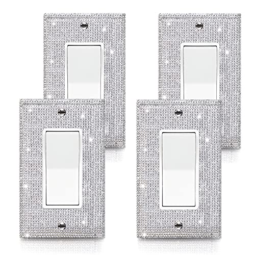 Gaocai 4 Pcs Shiny Silver Rhinestone Wall Plate Cover 1 Gang Decorative Light Switch Cover Rhinestones Switch Covers - Image 1