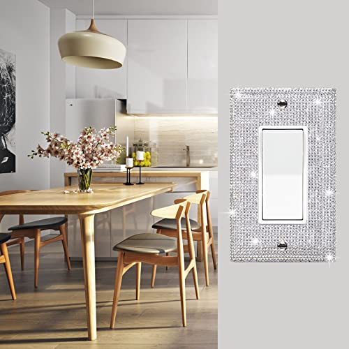 Gaocai 4 Pcs Shiny Silver Rhinestone Wall Plate Cover 1 Gang Decorative Light Switch Cover Rhinestones Switch Covers - Image 3