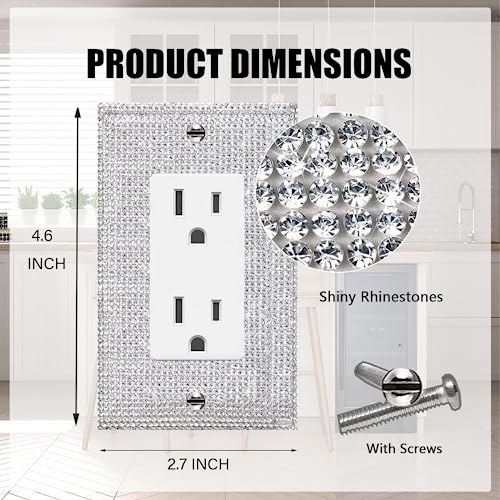 Gaocai 4 Pcs Shiny Silver Rhinestone Wall Plate Cover 1 Gang Decorative Light Switch Cover Rhinestones Switch Covers - Image 2